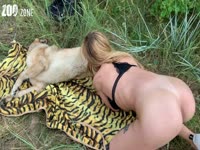 Young slut goes to nature and fucks her dog xxx